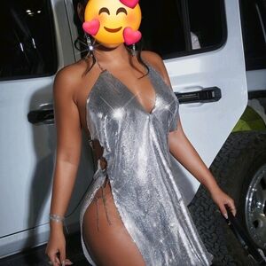 Silver Metallic Halter Dress